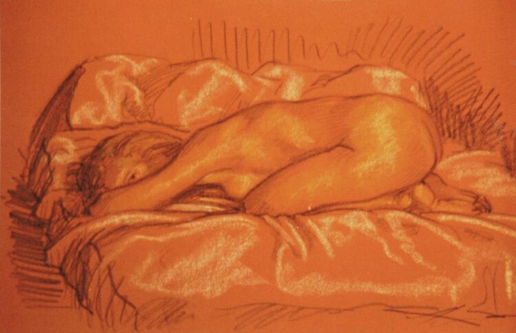 Drawing, Conte crayons on pastel paper. Nude-6. 
